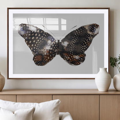 99831147-MGV-CV-36X24-Spotted Butterfly Wall Art Canvas Print, Framed Neutral Insect Theme Art Picture Print, Earthy Wing Pattern Perfect Modern Rustic