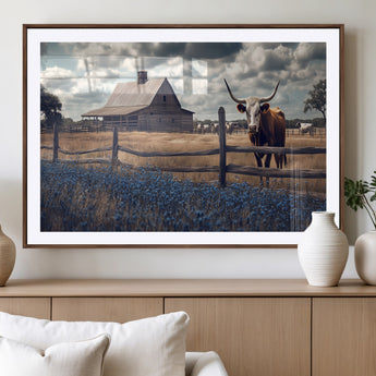 51092814-MGV-CV-36X24-Texas Longhorn Wall Art Wall Art Canvas Print, Framed Rustic Barn Canvas Art Picture Print, Farmhouse Cow Decor Perfect Rustic