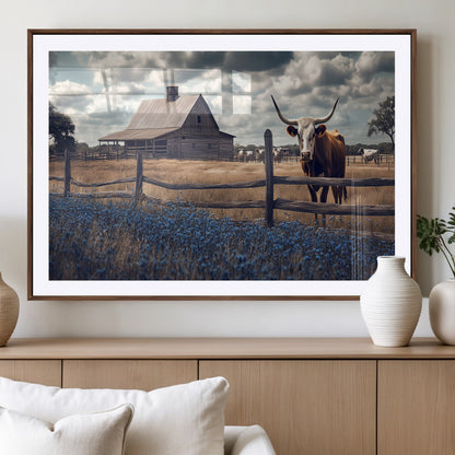 51092814-MGV-CV-36X24-Texas Longhorn Wall Art Wall Art Canvas Print, Framed Rustic Barn Canvas Art Picture Print, Farmhouse Cow Decor Perfect Rustic