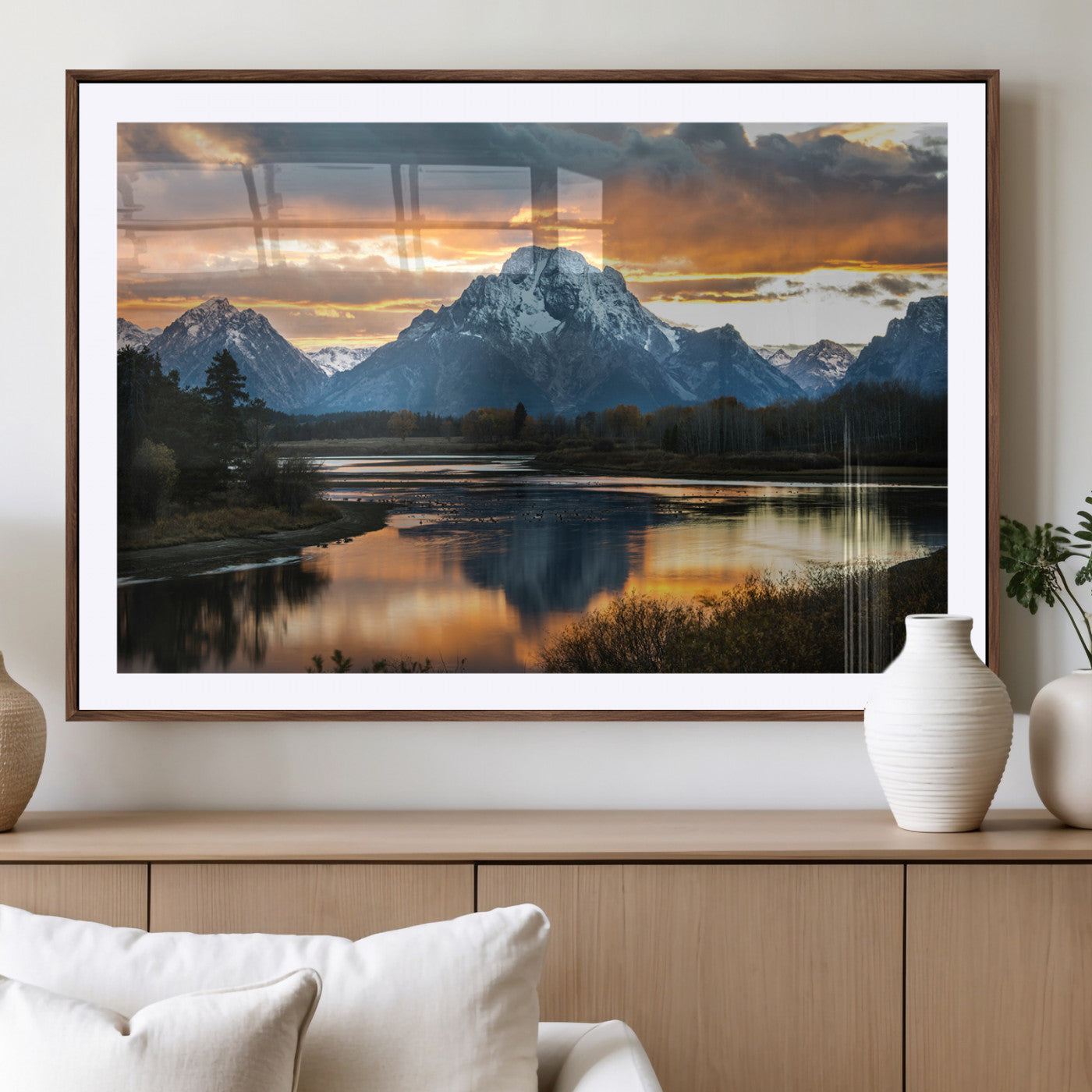 14130176-MGV-CV-36X24-Mountain Sunset Wall Art Canvas Print, Framed Alpine Wilderness Art Picture Print, Golden Hour Perfect Rustic Wilderness Decor