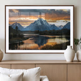 14130176-MGV-CV-36X24-Mountain Sunset Wall Art Canvas Print, Framed Alpine Wilderness Art Picture Print, Golden Hour Perfect Rustic Wilderness Decor