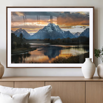 14130176-MGV-CV-36X24-Mountain Sunset Wall Art Canvas Print, Framed Alpine Wilderness Art Picture Print, Golden Hour Perfect Rustic Wilderness Decor