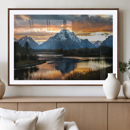 14130176-MGV-CV-36X24-Mountain Sunset Wall Art Canvas Print, Framed Alpine Wilderness Art Picture Print, Golden Hour Perfect Rustic Wilderness Decor