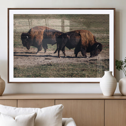 58141885-MGV-CV-36X24-Bison Photography Wall Art Canvas Print, Framed Western Wildlife Art Picture Print, Modern Ranch Perfect Western Rustic Decor