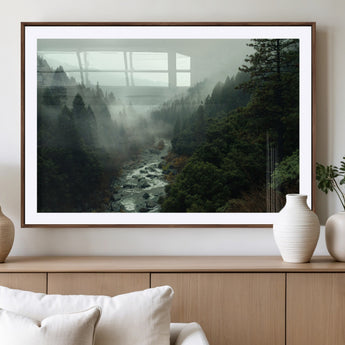 48497565-MGV-CV-36X24-Misty Forest Wall Art Canvas Print, Framed Foggy River Art Picture Print, Moody Landscape Perfect Moody Wilderness Decor Artwork