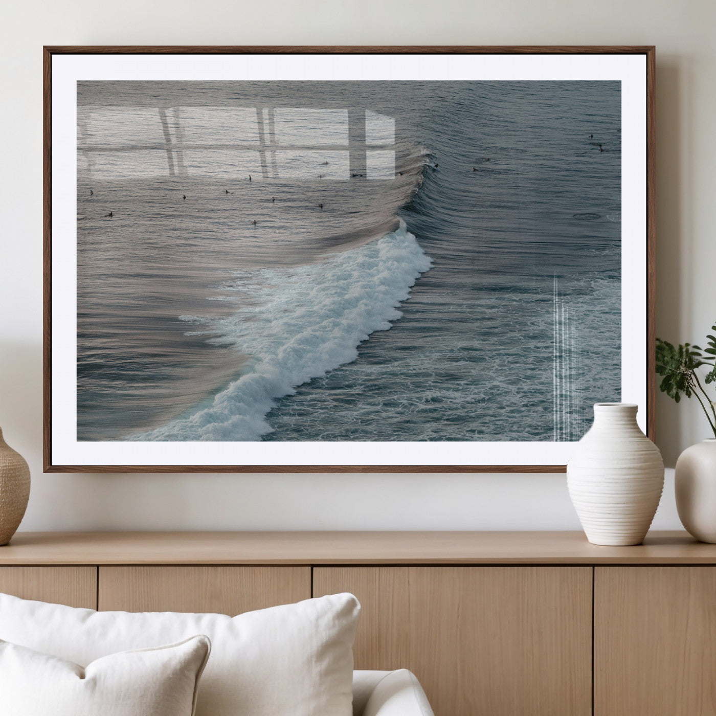 23077324-MGV-CV-36X24-Ocean Waves Wall Art Canvas Print, Framed Coastal Serenity Art Picture Print, Surf Aesthetic Perfect Modern Coastal Decor Artwork