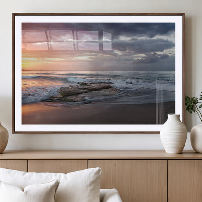 94208089-MGV-CV-36X24-Golden Hour Wall Art Canvas Print, Framed Tranquil Waves Art Picture Print, Beach Horizon Perfect Coastal Serenity Decor Artwork