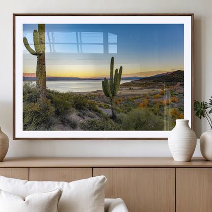 52844711-MGV-CV-36X24-Saguaro Cactus Wall Art Canvas Print, Framed Desert Sunset Art Picture Print, Southwestern Scene Perfect Southwestern Rustic Decor