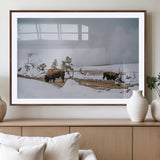 60308289-MGV-CV-36X24-Bison Wildlife Wall Art Canvas Print, Framed Snowy Prairie Art Picture Print, Western Landscape Perfect Rustic Winter Decor