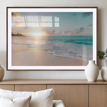 94538225-MGV-CV-36X24-Beach Sunset Wall Art Canvas Print, Framed Ocean Waves Art Picture Print, Summer Escape Perfect Coastal Serenity Decor Artwork