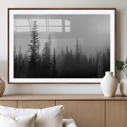 73138900-MGV-CV-36X24-Misty Pines Wall Art Canvas Print, Framed Woodland Photography Art Picture Print, Minimalist Decor Perfect Modern Rustic Decor