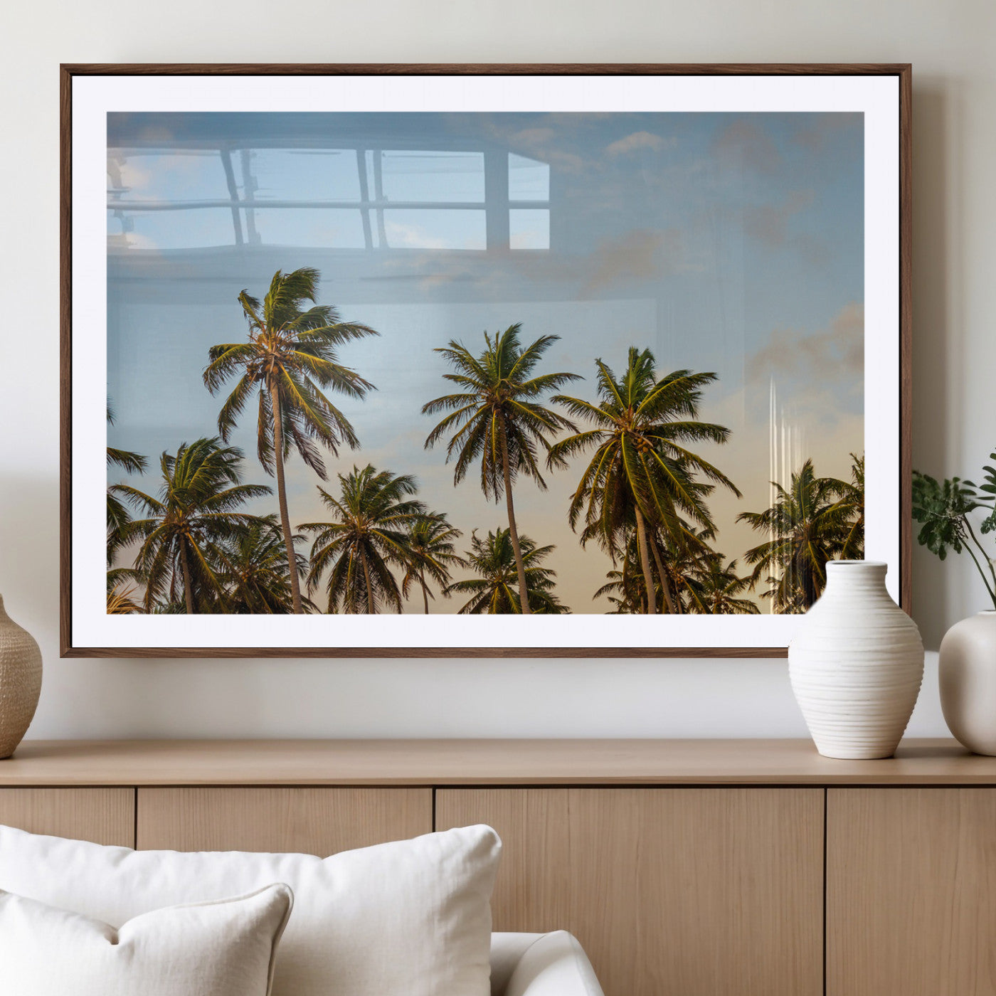 99033771-MGV-CV-36X24-Palm Trees Wall Art Canvas Print, Framed Tropical Vibes Art Picture Print, Coastal Sunset Perfect Coastal Boho Decor Artwork