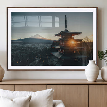 87729656-MGV-CV-36X24-Mount Fuji Wall Art Canvas Print, Framed Japan Travel Art Picture Print, Chureito Pagoda Perfect Zen Minimalism Decor Artwork