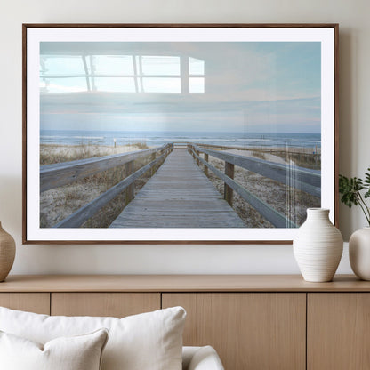 31602988-MGV-CV-36X24-Beach Boardwalk Wall Art Canvas Print, Framed Coastal Serenity Art Picture Print, Ocean View Perfect Coastal Minimalist Decor