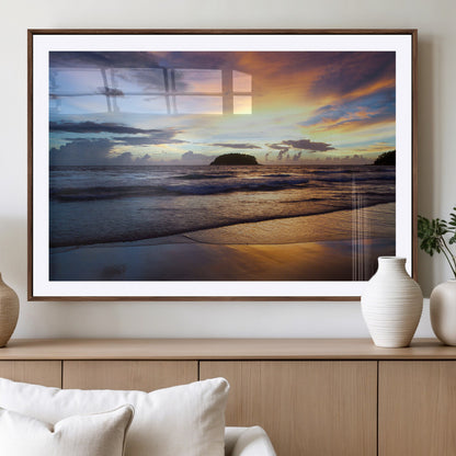 36714356-MGV-CV-36X24-Beach Sunset Wall Art Canvas Print, Framed Ocean Waves Art Picture Print, Tropical Seascape Perfect Coastal Serenity Decor Artwork