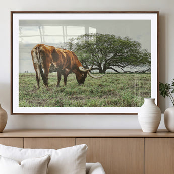 91866234-MGV-CV-36X24-Texas Longhorn Wall Art Canvas Print, Framed Rustic Ranch Art Picture Print, Western Cattle Perfect Rustic Farmhouse Decor Artwork