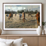 39144651-MGV-CV-36X24-Texas Longhorns Wall Art Canvas Print, Framed Rustic Farm Scene Art Picture Print, Western Cattle Perfect Rustic Farmhouse Decor