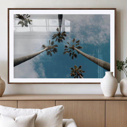 45236398-MGV-CV-36X24-Tropical Palm Trees Wall Art Canvas Print, Framed California Sky Art Picture Print, Minimalist Nature Perfect Coastal Minimalist