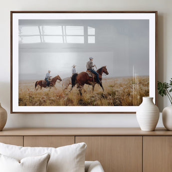 94723307-MGV-CV-36X24-Western Cowboys Wall Art Canvas Print, Framed Rustic Prairie Art Picture Print, Horseback Riding Perfect Rustic Western Decor