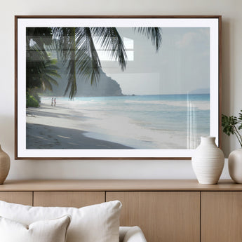 18311030-MGV-CV-36X24-Tropical Beach Wall Art Canvas Print, Framed Serene Ocean Art Picture Print, Palm Tree Shadows Perfect Tropical Coastal Decor