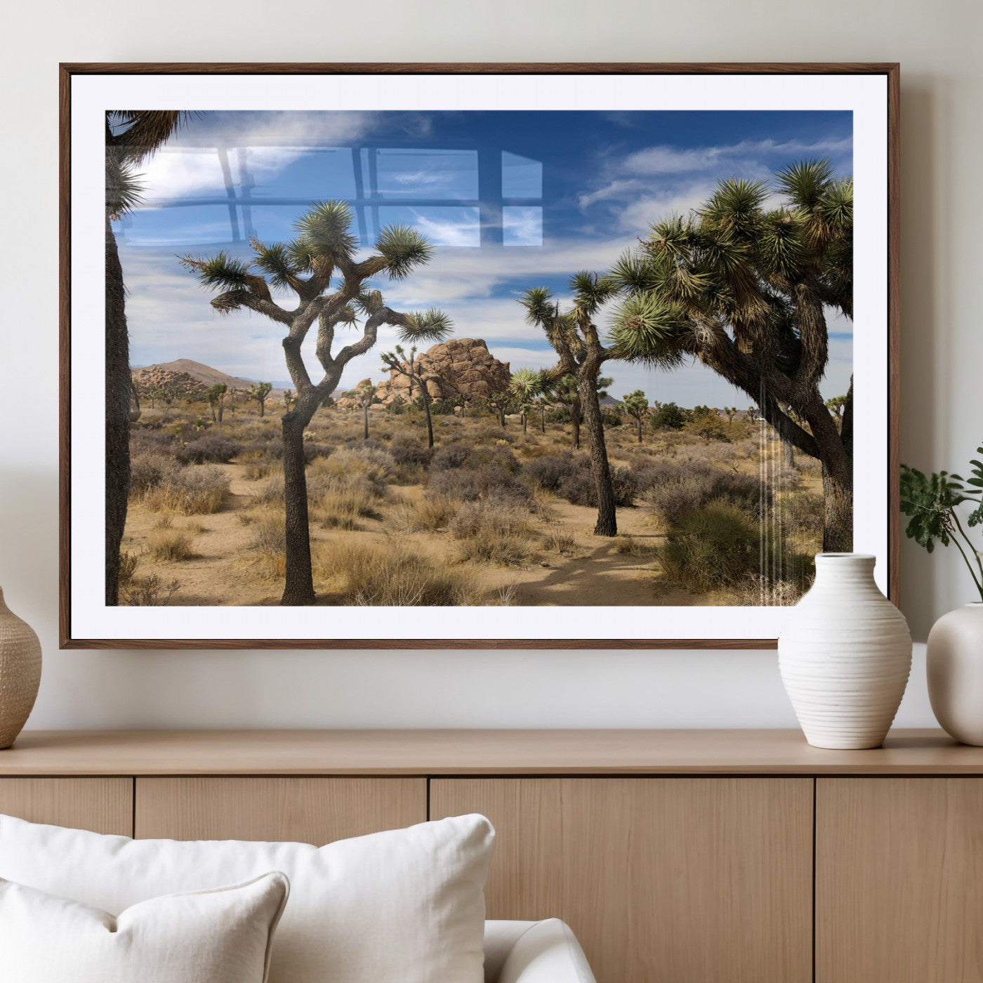 25722592-MGV-CV-36X24-Joshua Tree Desert Wall Art Canvas Print, Framed Southwestern Nature Art Picture Print, Rustic Earth Tones Perfect Southwestern