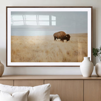 61392510-MGV-CV-36X24-Buffalo Wall Art Wall Art Canvas Print, Framed Western Wildlife Decor Art Picture Print, Rustic Farmhouse Art Perfect Rustic