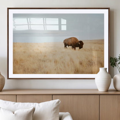 61392510-MGV-CV-36X24-Buffalo Wall Art Wall Art Canvas Print, Framed Western Wildlife Decor Art Picture Print, Rustic Farmhouse Art Perfect Rustic