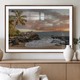 55108220-MGV-CV-36X24-Tropical Beach Wall Art Canvas Print, Framed Hawaiian Sunset Art Picture Print, Ocean Waves Perfect Coastal Tropical Decor Artwork