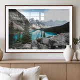 98014896-MGV-CV-36X24-Canadian Rockies Wall Art Canvas Print, Framed Mountain Landscape Art Picture Print, Turquoise Water Perfect Scandinavian