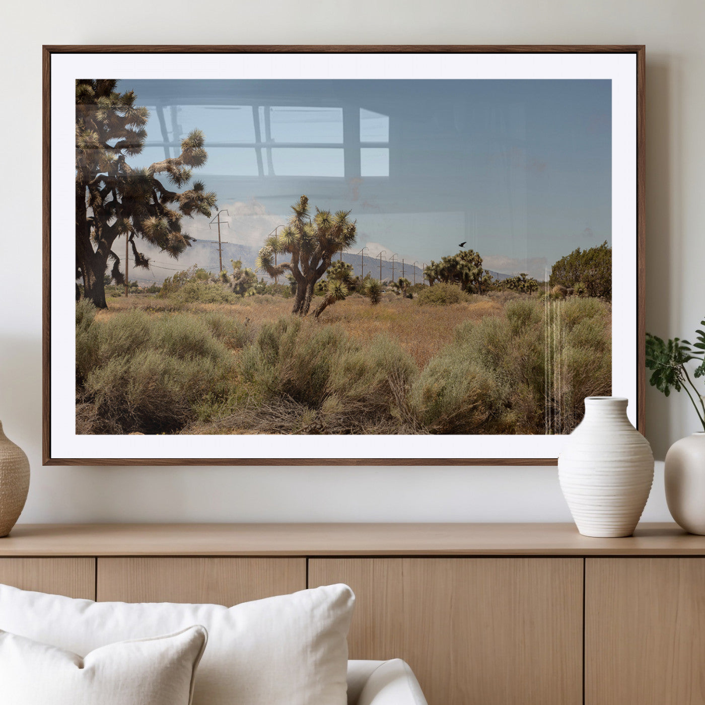 16114018-MGV-CV-36X24-Joshua Tree Wall Art Canvas Print, Framed Desert Landscape Art Picture Print, Mountain Horizon Perfect Southwestern Boho Decor