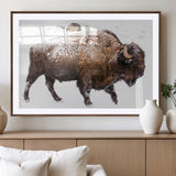 94261165-MGV-CV-36X24-Snowy Buffalo Wall Art Canvas Print, Framed Wildlife Photography Art Picture Print, Brown Tones Perfect Rustic Lodge Decor Decor