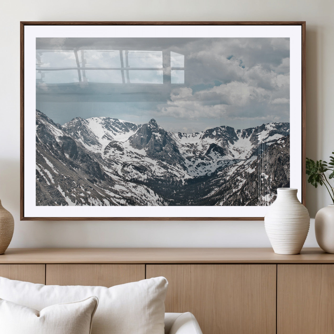 94074619-MGV-CV-36X24-Snowy Peaks Wall Art Canvas Print, Framed Alpine Wilderness Art Picture Print, Mountain Escape Perfect Winter Serenity Decor