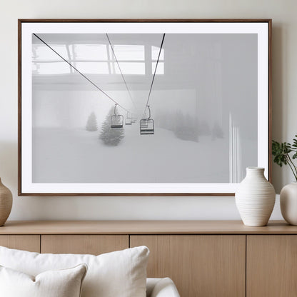 20216390-MGV-CV-36X24-Ski Lift Wall Art Canvas Print, Framed Snowy Landscape Art Picture Print, Alpine Adventure Perfect Nordic Minimalist Decor Artwork