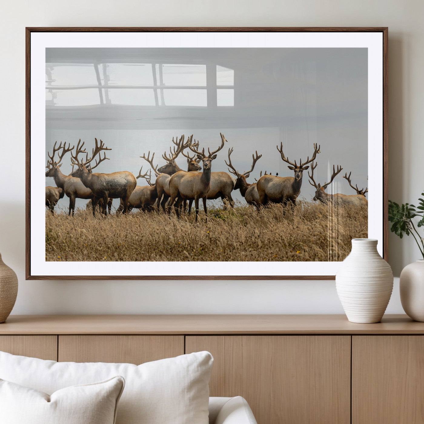 42170220-MGV-CV-36X24-Elk Herd Wall Art Canvas Print, Framed Wildlife Photography Art Picture Print, Majestic Antlers Perfect Rustic Wildlife Decor