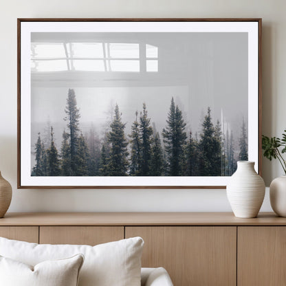 42364796-MGV-CV-36X24-Foggy Forest Wall Art Canvas Print, Framed Misty Pines Art Picture Print, Moody Woodland Perfect Scandinavian Minimalist Decor