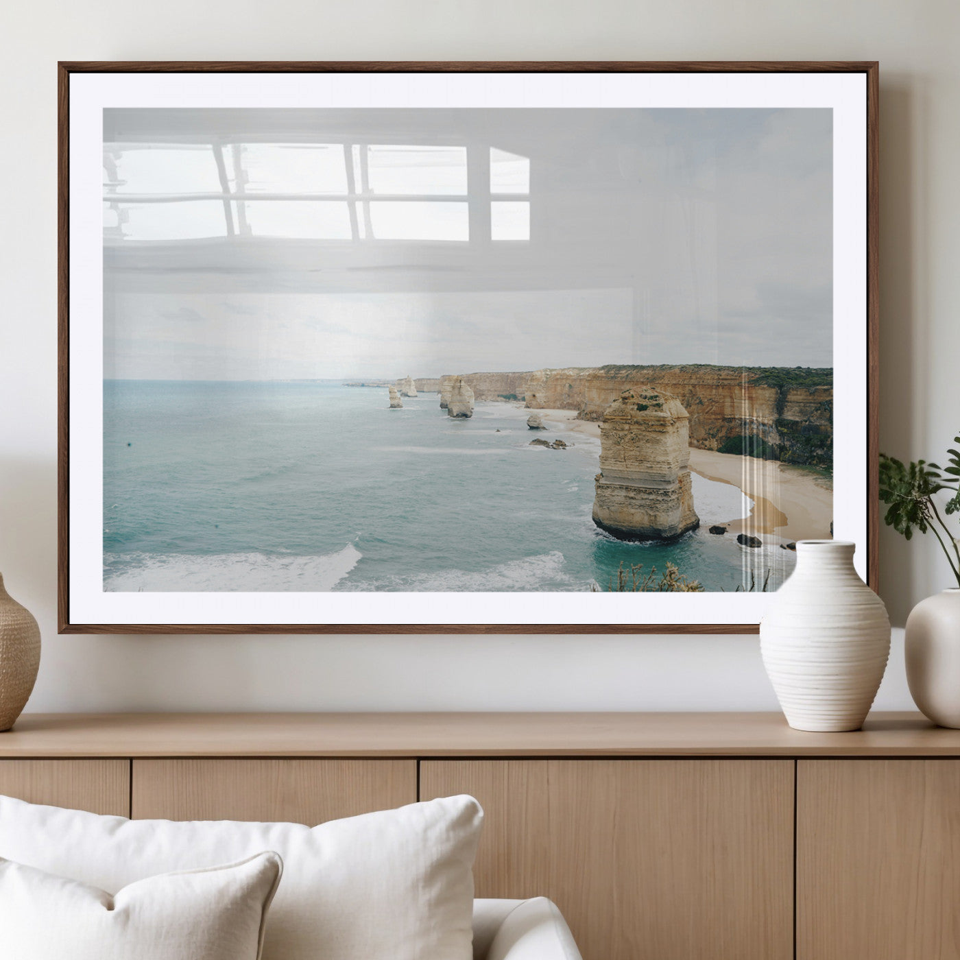 70095633-MGV-CV-36X24-Twelve Apostles Wall Art Canvas Print, Framed Coastal Cliffs Art Picture Print, Rugged Rock Formations Perfect Minimalist Coastal
