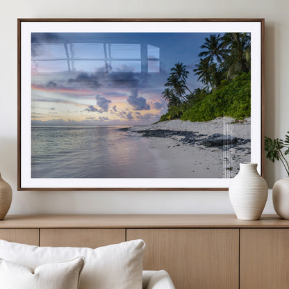 75045485-MGV-CV-36X24-Tropical Beach Wall Art Canvas Print, Framed Sunset Glow Art Picture Print, Palm Tree Coast Perfect Tropical Coastal Decor Artwork