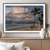 62574547-MGC-FP-36x24_Walnut-Tropical Storm Wall Art Canvas Print, Framed Moody Beach Art Picture Print, Dramatic Sky Perfect Tropical Coastal Decor Artwork