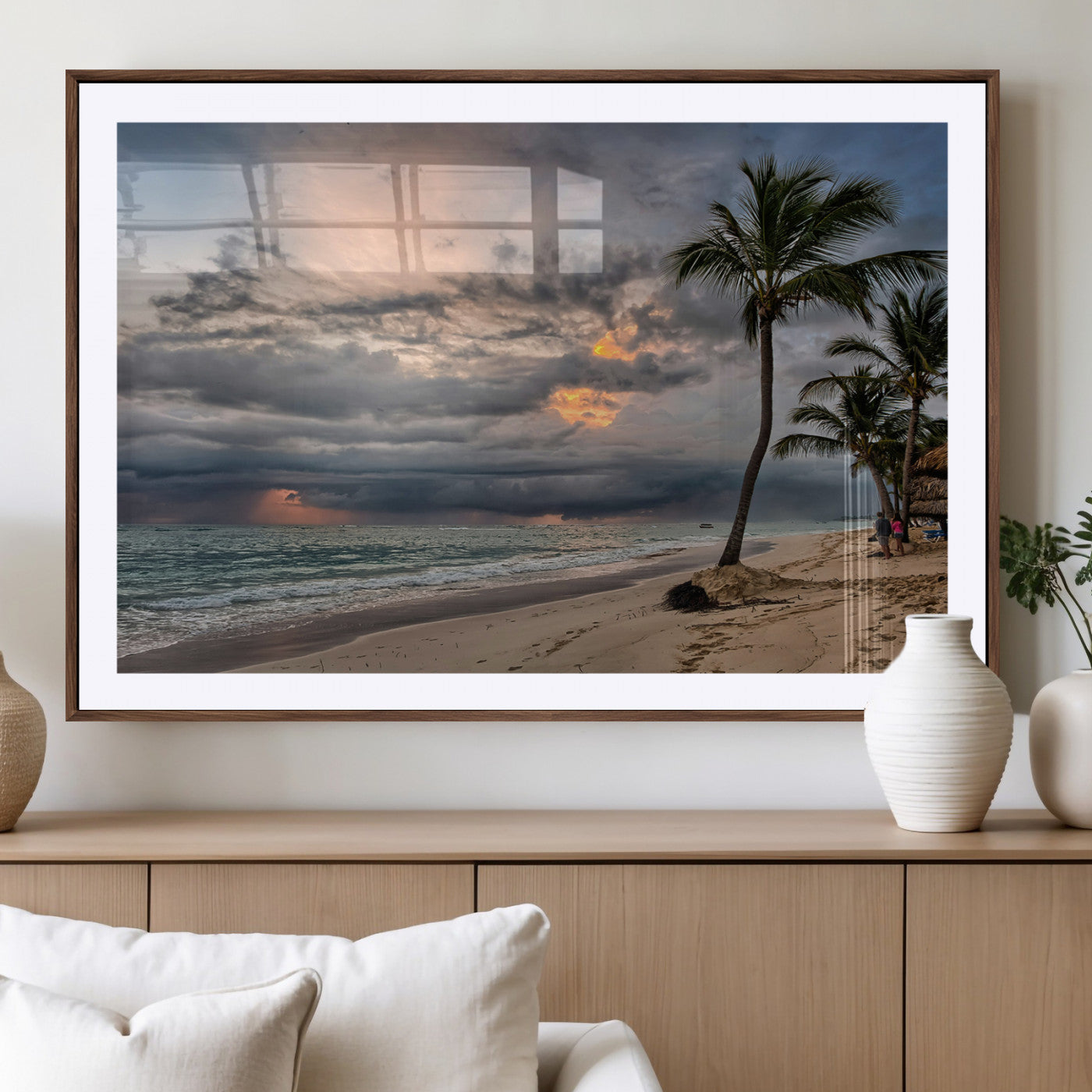 62574547-MGV-CV-36X24-Tropical Storm Wall Art Canvas Print, Framed Moody Beach Art Picture Print, Dramatic Sky Perfect Tropical Coastal Decor Artwork