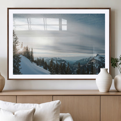 55564749-MGC-FP-36x24_Walnut-Snowy Mountains Wall Art Canvas Print, Framed Alpine Landscape Art Picture Print, Frosty Peaks Perfect Nordic Minimalist Decor