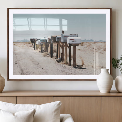 54616109-MGV-CV-36X24-Desert Mailboxes Wall Art – Rustic Rural Roadside Photography Canvas Print, American Southwest Landscape Home Decor for Living