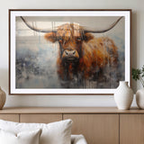 X61001-MGV-CV-36X24-Scottish Highland Wall Art Canvas Print, Framed Longhorn Art Picture Print, Western Cow Perfect Farmhouse Decor Artwork