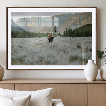 41674074-MGV-CV-36X24-Bison Wall Art – American Buffalo Wildlife Photography Canvas Print, Western Mountain Landscape Artwork Rustic Nature Decor for