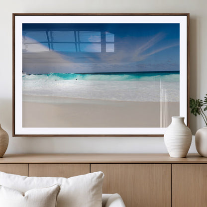 55017356-MGV-CV-36X24-Ocean Beach Wall Art – Turquoise Wave and White Sand Shoreline Canvas Print, Coastal Seascape Photography Decor for Living Room,