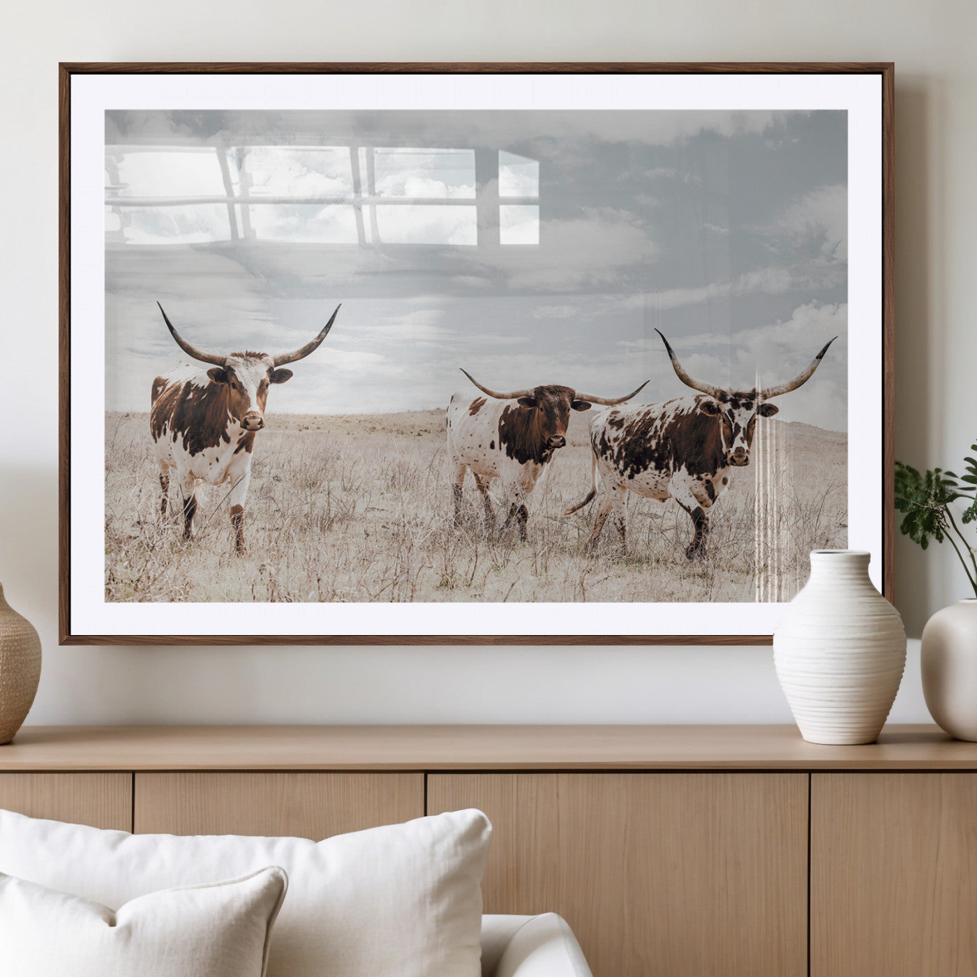 65621083-MGV-CV-36X24-Texas Longhorn Wall Art – Rustic Western Cattle Canvas Print, Southwestern Ranch Photography Decor for Living Room, Office,