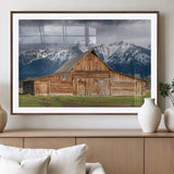 15173627-MGV-CV-36X24-Barn Wall Art – Rustic Wooden Cabin Canvas Print with Snowy Mountain Landscape, Western Farmhouse Country Decor for Living Room,