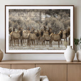 93076148-MGV-CV-36X24-Elk Herd Wall Art – Wildlife Canvas Print of Elk in Winter Landscape, Rustic Western Cabin & Lodge Décor, Nature Photography for