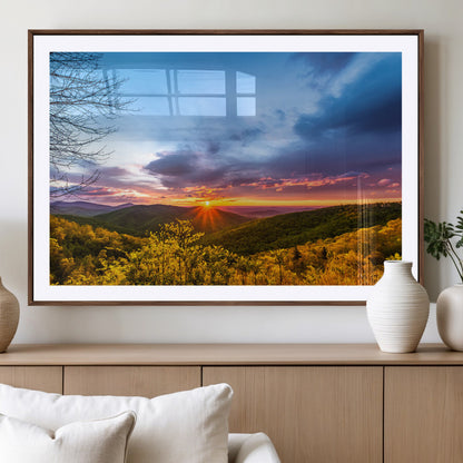 25786346-MGV-CV-36X24-Sunset Over Mountains Wall Art – Nature Landscape Canvas Print, Golden Hour Forest Photography, Scenic Sunrise Artwork for Living