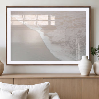 28414510-MGV-CV-36X24-Ocean Shoreline Wall Art – Minimal Coastal Beach Canvas Print, Soft Sea Foam and Sand Photography Artwork, Relaxing Nautical Decor