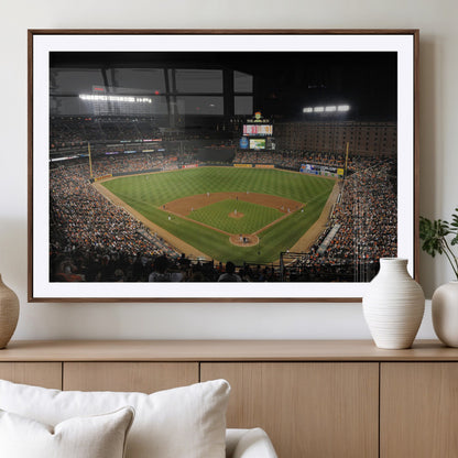 26445161-MGV-CV-36X24-Baseball Stadium at Night – Panoramic Ballpark Canvas Wall Art, Sports Decor for Man Cave, Office, Game Room, Sports Bar, Baseball
